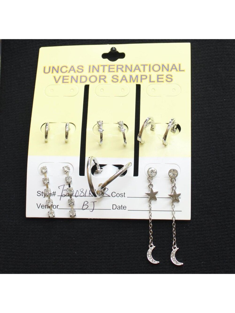 NWT Fashion 6 Pack Rhinestone Drop Star Moon Huggie Earrings Silver Gray